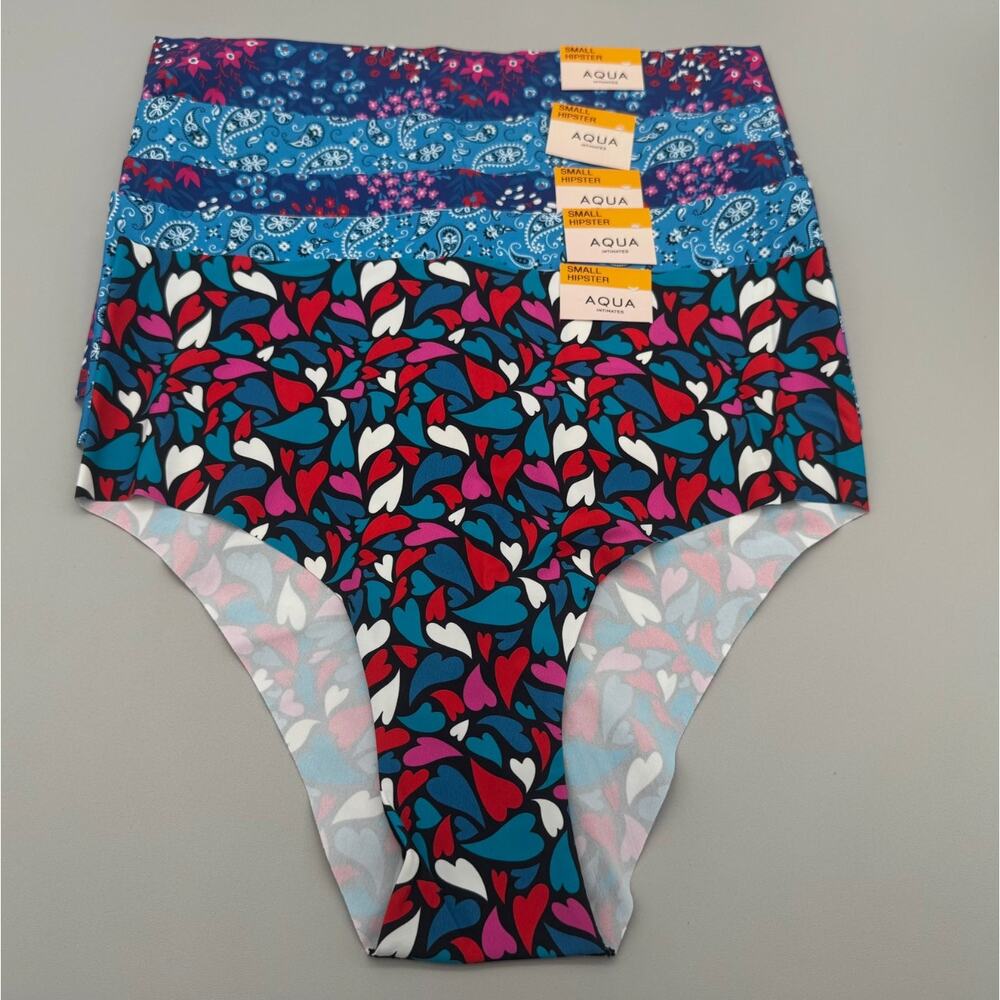 Aqua Intimates Panties Womens Small Hipster Set of 5 Colorful Paisley Hearts